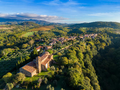 Italian medieval town of Sovana with stone buildings in southern Tuscany.