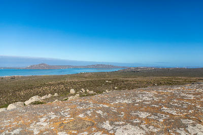 Panoramic view of Langebaan Lagoon from Seeberg Viewpoint in West Coast National Park, South Africa.