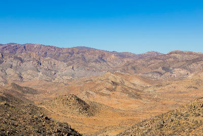 Panoramic view across the rugged desert mountains and valleys of Richtersveld National Park, Northern Cape, South Africa.