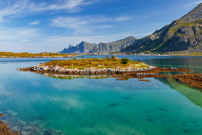Selfjorden and Flakstadøya mountains, Lofoten Islands, Norway