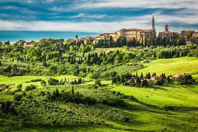 View of the town of Pienza at sunset
