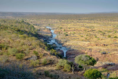 View of the Olifants River valley from Olifants Rest Camp in Kruger National Park, South Africa.