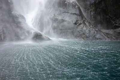 Milford Sound / Piopiotahi waterfall, South Island, New Zealand