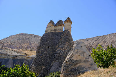 Pasabag Fairy Chimneys landscape in Monks Valley (Pasabag Vadisi), showing clustered volcanic rock formations in Cappadocia, Turkey.