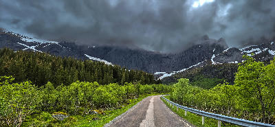 Green valley near Nusfjord on Flakstadøya, Lofoten Islands, Norway
