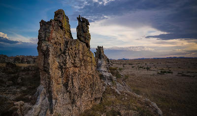 Sandstone rock pinnacle formations in Isalo National Park, Madagascar