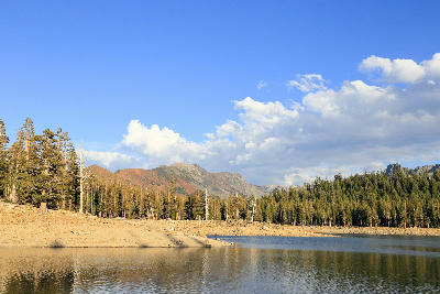 horseshoe lake low water shoreline exposed lakebed mammoth lakes eastern sierra nevada california alpine lake