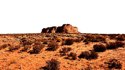 Upper Antelope Canyon exterior landscape in Arizona showing sandstone formations and desert terrain isolated on a white background.