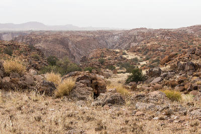 Rocky semi-desert landscape above the Orange River Gorge in Augrabies National Park, Northern Cape.
