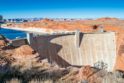 Glen Canyon Dam daytime view Lake Powell Colorado River Page Arizona concrete dam canyon landscape