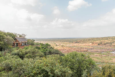 Panoramic view from Olifants Rest Camp across the Olifants River valley in Kruger National Park, South Africa.