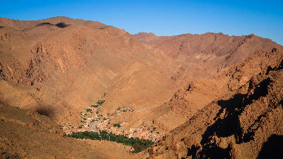 Mountain landscape surrounding Todra Gorge in the High Atlas Mountains of Morocco