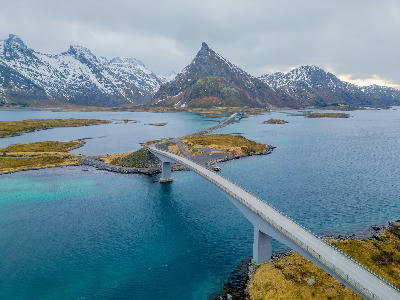 Fredvang Bridges between Moskenesøya and Flakstadøya, Lofoten Islands, Norway