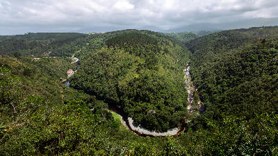 View from the Map of Africa viewpoint above the Touw River valley near Wilderness on South Africa’s Garden Route.