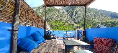 Terrace overlooking the rugged Rif Mountains near Chefchaouen in northern Morocco