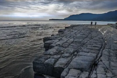 Naturally fractured rectangular rock formations at Tessellated Pavement on Tasmania’s Tasman Peninsula.