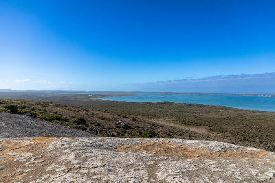 Panoramic view across Langebaan Lagoon from Seeberg Viewpoint in West Coast National Park, South Africa.