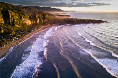 Punakaiki coastline at sunset