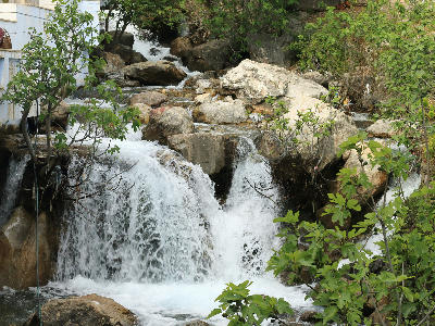Waterfalls and rocky stream at Ras El Maa in Chefchaouen, Morocco