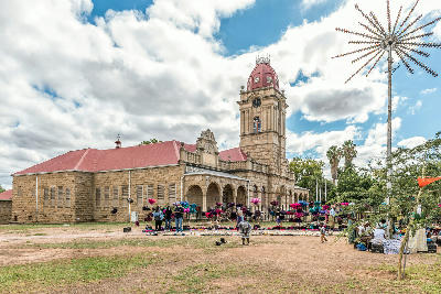 CP Nel Museum and ostrich feather vendors in Oudtshoorn in the Little Karoo, Western Cape, South Africa