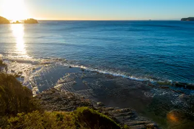 Elevated view of Tessellated Pavement beside the sea on Tasmania’s Tasman Peninsula.