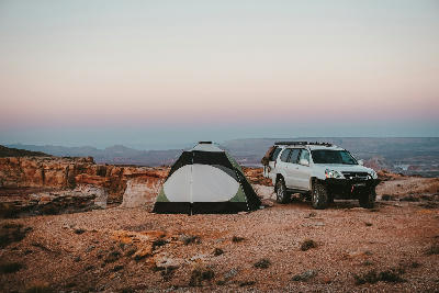 Camping setup at Alstrom Point overlook Lake Powell desert plateau sunrise remote access viewpoint Arizona