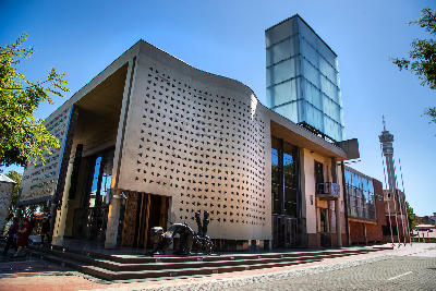 Exterior of the Constitutional Court building at Constitution Hill in Johannesburg, South Africa.