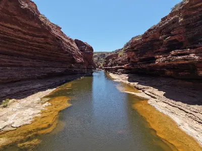 Murchison River running through the narrow red sandstone gorge at Z Bend.