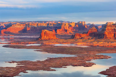 Padre Bay at Lake Powell showing sandstone buttes and shoreline formations from Alstrom Point near Page Arizona