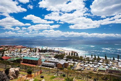 Aerial view of Diaz Beach and the surrounding holiday resort area overlooking Mossel Bay on South Africa's Garden Route.