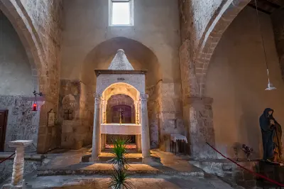 9th-century ciborium inside the Church of Santa Maria Maggiore in Sovana.