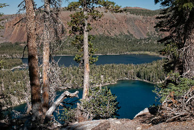 lake mary and lake george mammoth lakes basin eastern sierra nevada california alpine lakes forested basin view