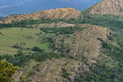 Layered and folded rock ridges in the Vredefort Dome World Heritage Site in South Africa.