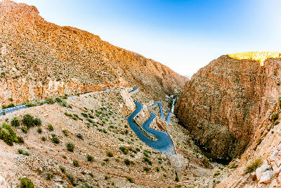 Winding mountain road through the canyon landscapes of Dades Gorge in Morocco