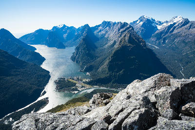 Milford Sound / Piopiotahi viewed from Sheerdown Peak, South Island, New Zealand