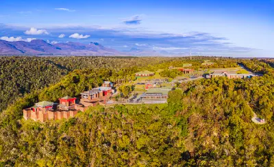 Aerial view of the Bloukrans River Gorge near Nature's Valley, home to the world-famous Bloukrans Bridge Bungy on South Africa's Garden Route.