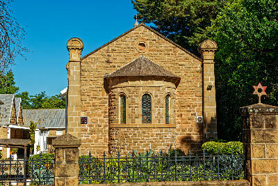 Historic sandstone synagogue in Oudtshoorn in the Little Karoo, Western Cape, South Africa