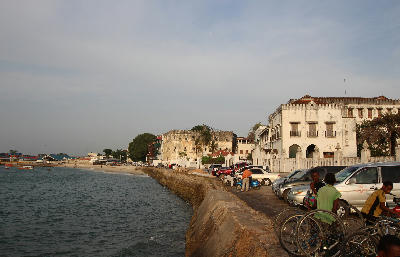 Forodhani Gardens and the historic waterfront of Stone Town, Zanzibar.