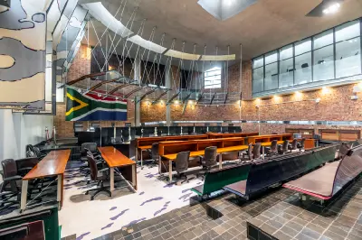 Constitutional Court chamber interior at Constitution Hill in Johannesburg, South Africa.