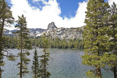Mammoth Lakes Basin alpine lake pine forest granite peak Sierra Nevada California