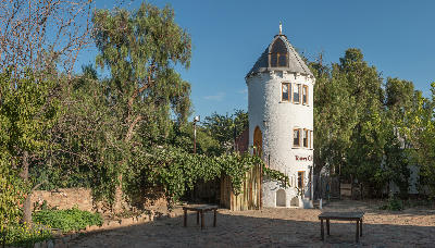 Distinctive tower-style guest house in Nieu-Bethesda, Eastern Cape, South Africa.