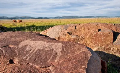 Rock engraving carved into exposed stone on the crater floor of the Vredefort Dome World Heritage Site.