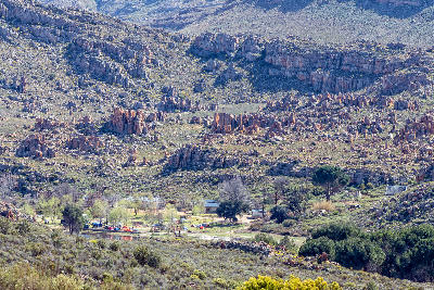 View across Sanddrif and the Valley of the Red Gods in the Cederberg Wilderness, South Africa.