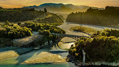 Rakaia River gorge and road bridge, Canterbury, New Zealand