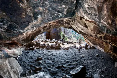 View from inside Holkrans rock shelter in the Vredefort Dome World Heritage Site, South Africa.
